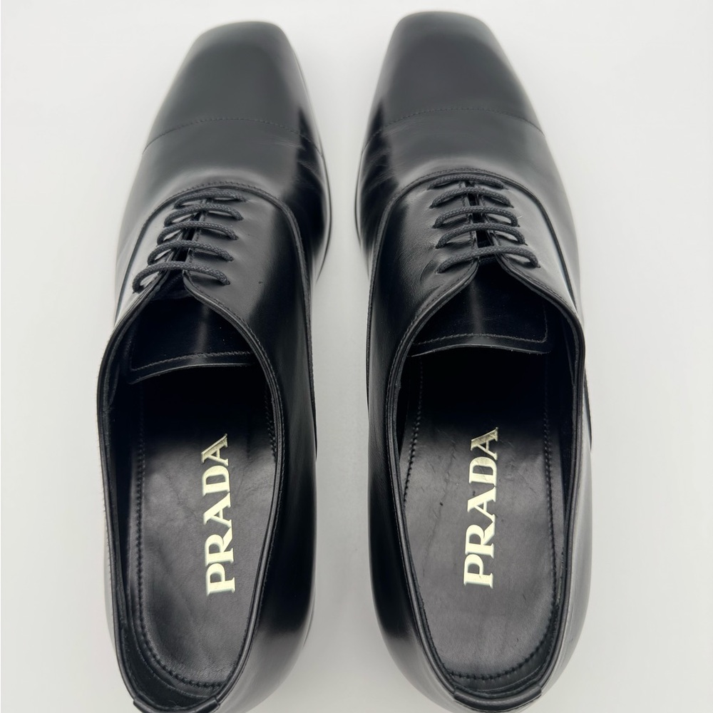 PRADA Black Leather Square Toe Lace Up Shoes UK 8.5 / US 9.5 - Picture 6 of 12